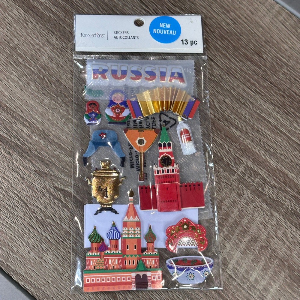 Stickers Recollections Russia Travel 3D Dimensional 13pc Scrapbook Crafting Card